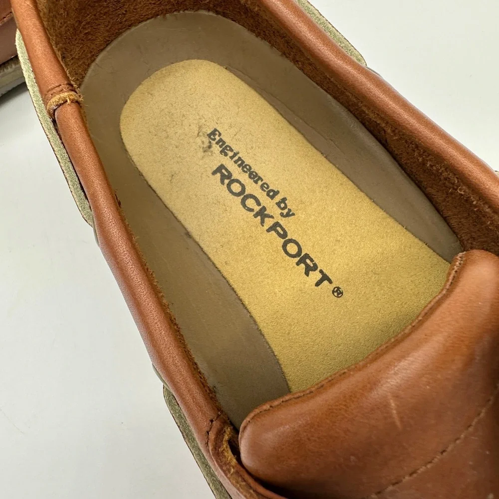 Rockport Leather Boat‎ Shoes Mens 9 N Brown Slip On Lace Up Loafers Dress Shoes